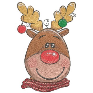 Smiling Christmas deer embroidery design - Embroidery Design
