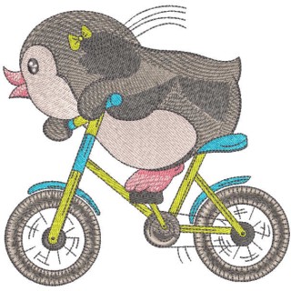 Penguin cyclist embroidery design - Embroidery Design