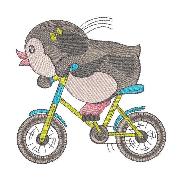 Penguin cyclist embroidery design - Embroidery Design