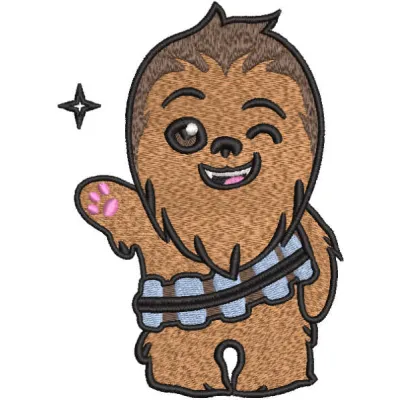 Chewbacca wink embroidery design featuring a playful Chewbacca face, perfect for Star Wars themed projects.