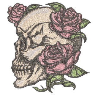 Skull overgrown with roses embroidery design - Embroidery Design