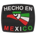 Hecho en Mexico logo embroidery design preview for business applications on apparel and accessories.