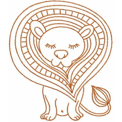 Lion contour embroidery design featuring a minimalist outline of a lion, perfect for stitching on apparel or home decor.