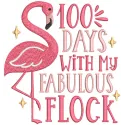 100 days with my fabulous flock embroidery design featuring colorful motifs, ideal for back to school projects.