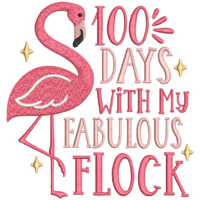 100 days with my fabulous flock embroidery design featuring colorful motifs, ideal for back to school projects.