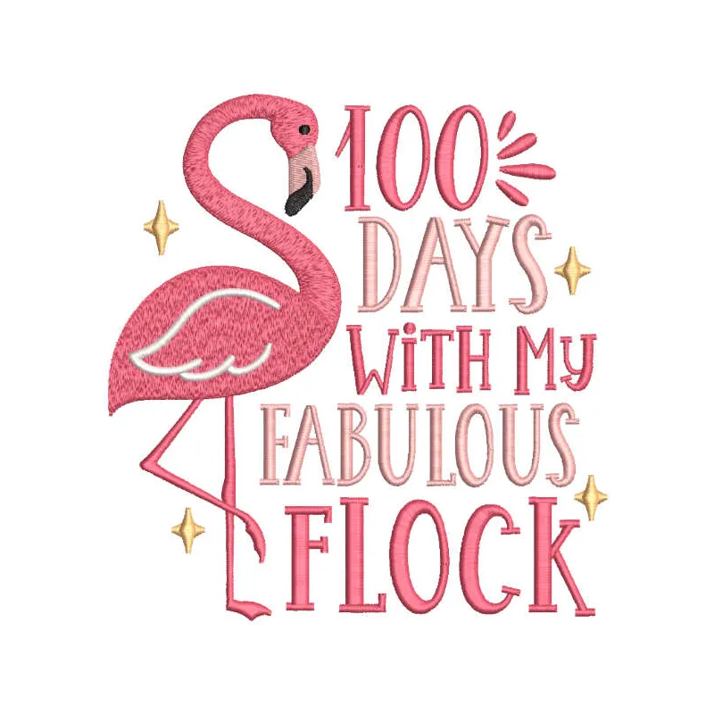 100 days with my fabulous flock embroidery design featuring colorful motifs, ideal for back to school projects.