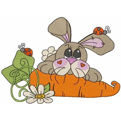 Harvested embroidery design featuring adorable bunnies, perfect for stitching on apparel or home decor.