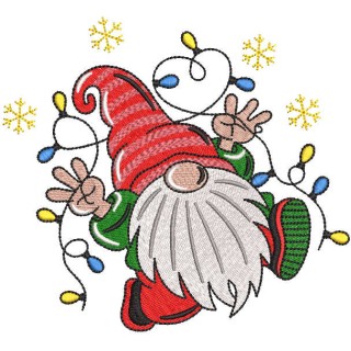 Christmas gnome with a garland embroidery design - Embroidery Design