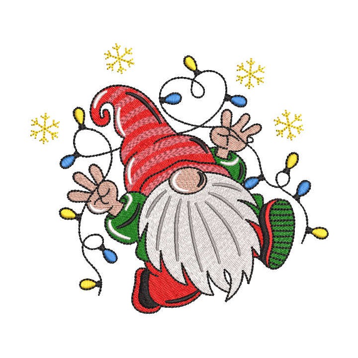 Christmas gnome with a garland embroidery design - Embroidery Design