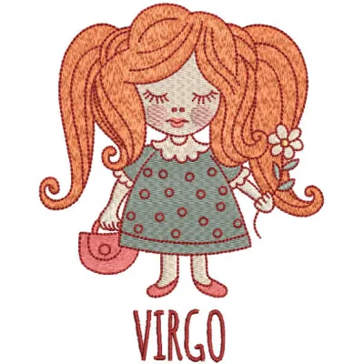 Virgo Zodiac sign embroidery design showcasing intricate stitching patterns, ideal for personalized gifts and crafts.