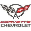 Embroidery design featuring Chevrolet Corvette with flag logo, ideal for stitching on apparel and accessories.