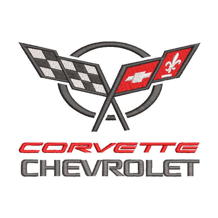 Chevrolet Corvette with flag logo embroidery design - Embroidery Design