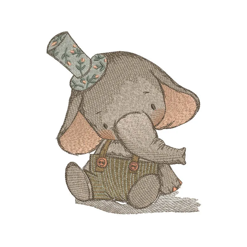 Vintage style elephant embroidery design showcasing intricate stitching patterns for creative projects.