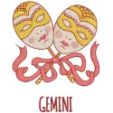 Gemini zodiac sign embroidery design featuring intricate details, ideal for personalizing t-shirts and tote bags.