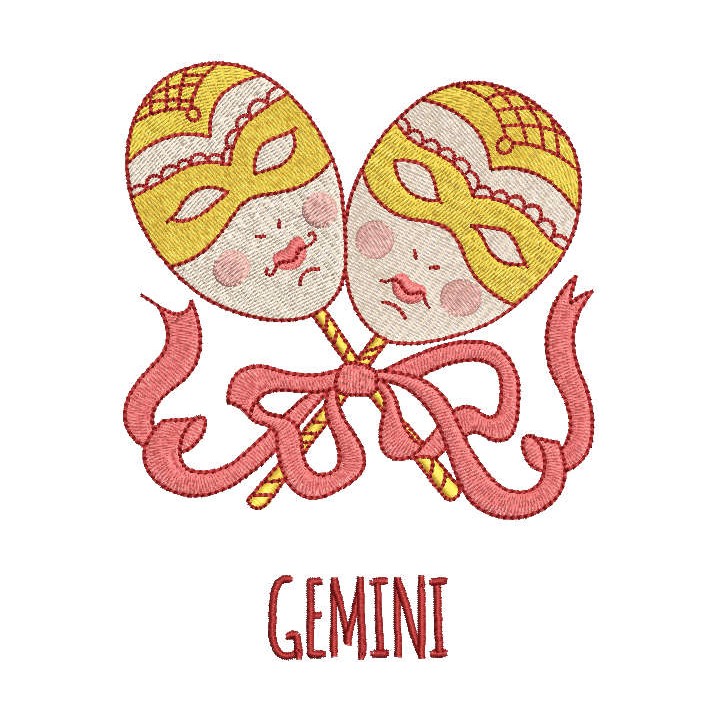 Gemini zodiac sign embroidery design - Embroidery Design