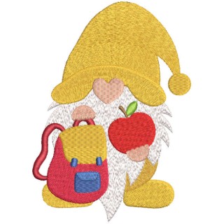 School gnome with backpack and apple embroidery design - Embroidery Design