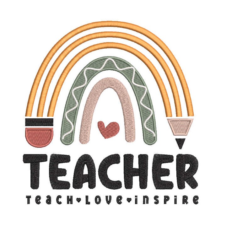 Boho rainbow teacher embroidery design - Embroidery Design