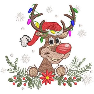 Reindeer santa hat spruce branch embroidery design - Embroidery Design