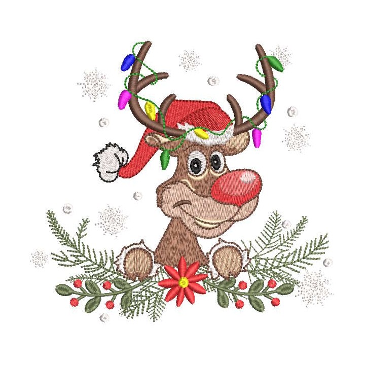 Reindeer santa hat spruce branch embroidery design - Embroidery Design