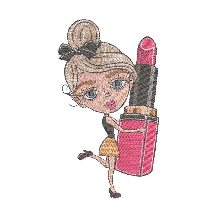 Girl with big lipstick embroidery design - Embroidery Design