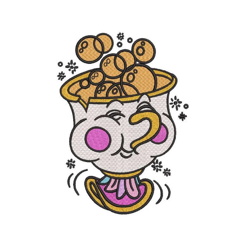 Preview of Chip mug embroidery design from Beauty and the Beast, showcasing a whimsical stitched motif.