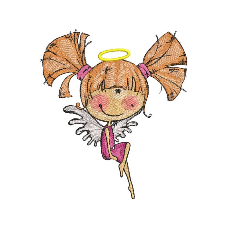 Embroidery design featuring an angel sitting on the edge, ideal for various stitching projects.