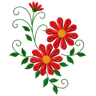 Simple red flowers embroidery design - Embroidery Design
