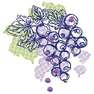 Black currant embroidery design showcasing detailed stitching patterns, perfect for kitchen-themed projects.