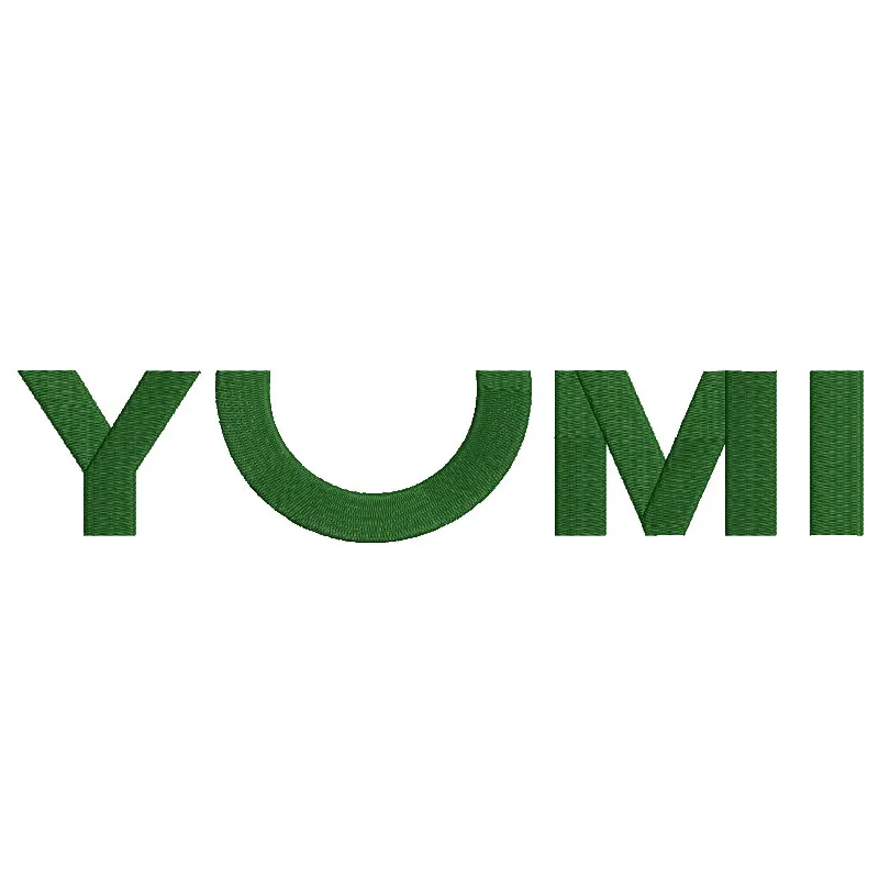 Yumi logo embroidery design preview showcasing intricate stitching patterns for personalized apparel and accessories.