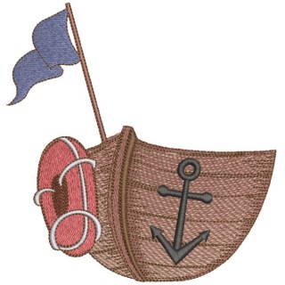 Boat with flag and lifebuoy embroidery design - Embroidery Design
