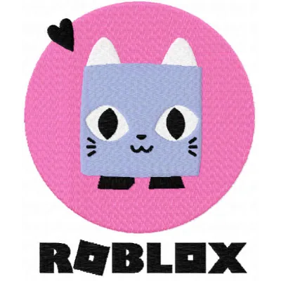 Roblox cat logo embroidery design preview, showcasing a fun and playful stitched motif for various projects.