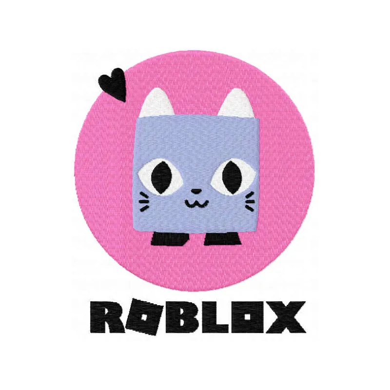 Roblox cat logo embroidery design preview, showcasing a fun and playful stitched motif for various projects.