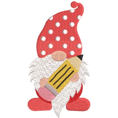 Dwarf with pencil embroidery design showcasing a whimsical gnome motif, ideal for creative stitching projects.