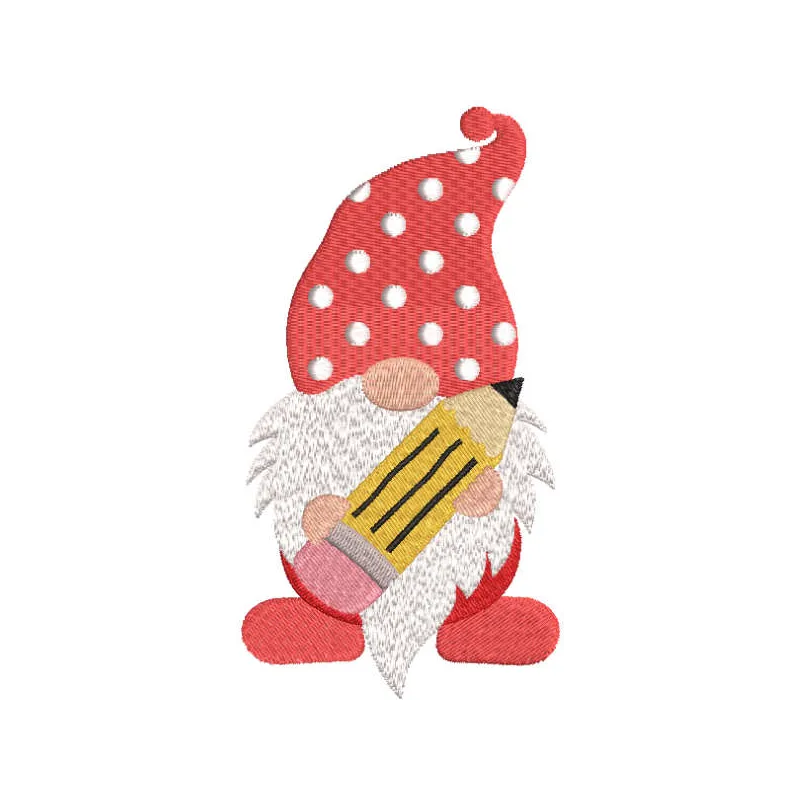 Dwarf with pencil embroidery design showcasing a whimsical gnome motif, ideal for creative stitching projects.