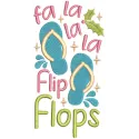 Preview of the Fa la la la flip flops embroidery design, a cheerful summer motif for stitching on beach towels or tote bags.