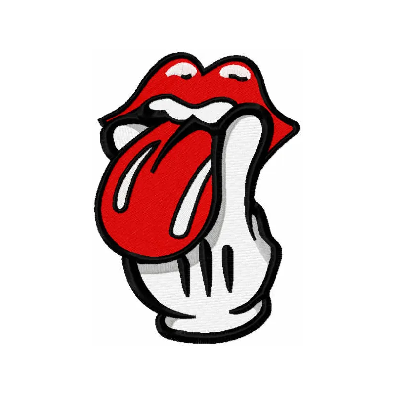 Embroidery design of the Rolling Stones finger logo, showcasing a creative pattern for music-themed projects.