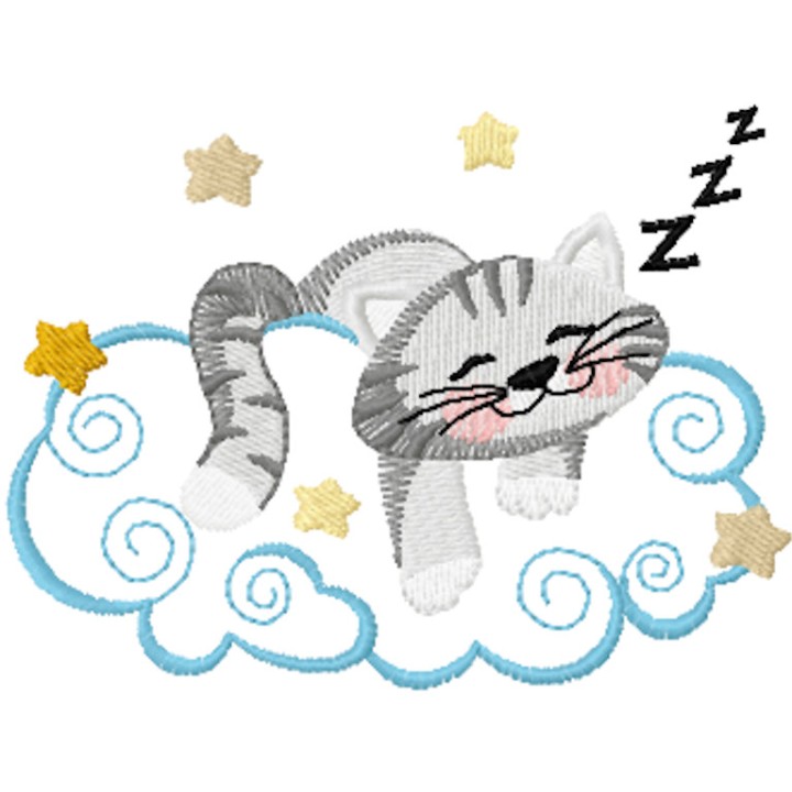 Cat sleeping on a cloud embroidery design - Embroidery Design