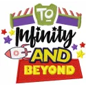 To infinity and beyond embroidery design featuring playful motifs inspired by Toy Story, ideal for t-shirts and tote bags.
