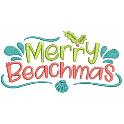 Merry Beachmas embroidery design showcasing festive seaside elements for summer stitching projects.