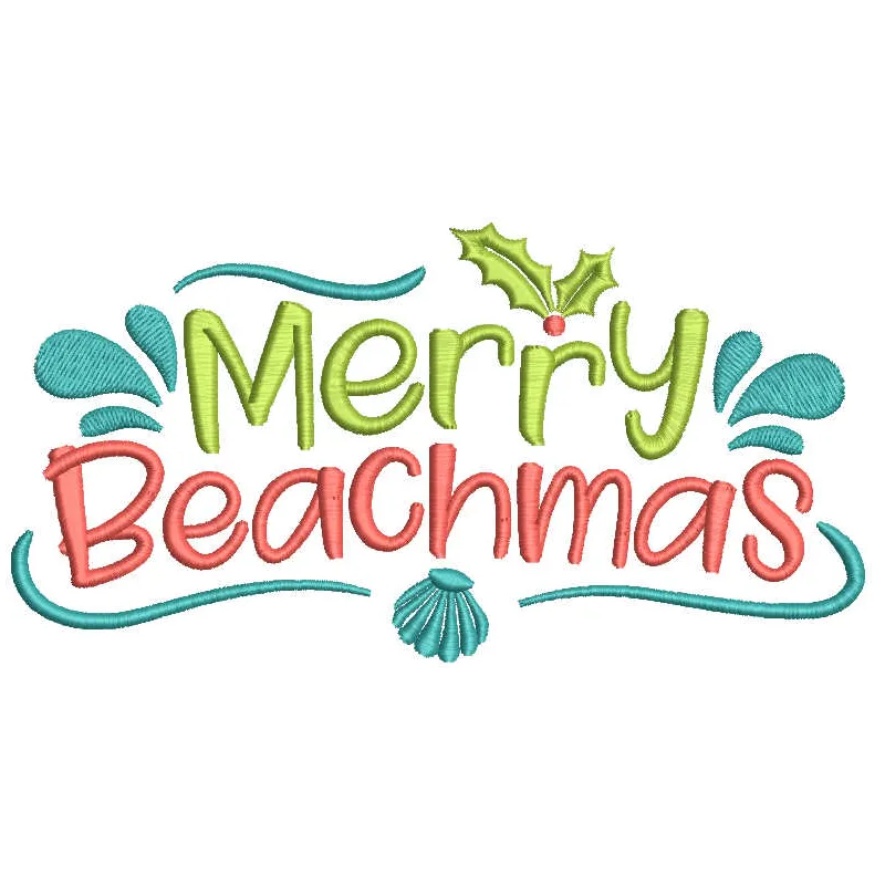 Merry Beachmas embroidery design showcasing festive seaside elements for summer stitching projects.