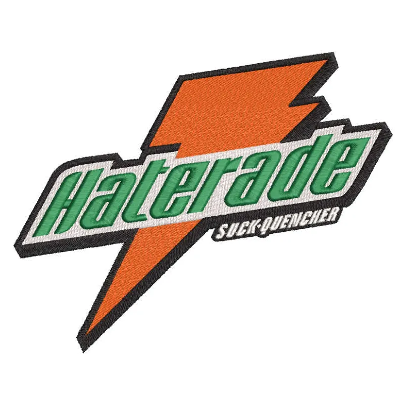 Haterade suck quencher logo embroidery design showcasing detailed stitching for creative projects.