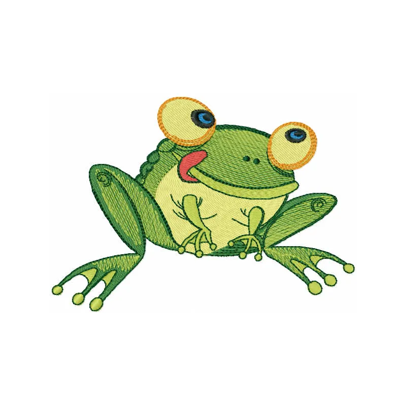 Preview of a hungry frog embroidery design featuring a whimsical frog motif, perfect for crafting projects.