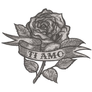 Greyscale rose ti amo embroidery design - Embroidery Design