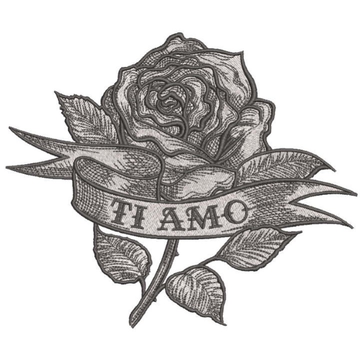 Greyscale rose ti amo embroidery design - Embroidery Design