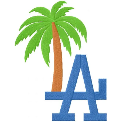 Los Angeles Dodgers Tropical Logo color embroidery design showcasing vibrant stitching patterns for caps and t-shirts.