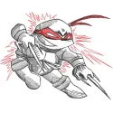 Embroidery design featuring a sketch of Raphael in an attacking pose from Teenage Mutant Ninja Turtles.