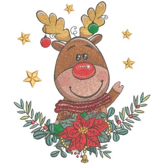 Christmas deer with flower embroidery design - Embroidery Design