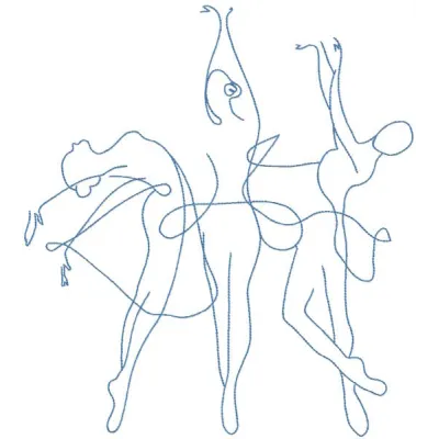 Preview of the Ballerinas Trio Contour embroidery design showcasing elegant dancers in a graceful pose.