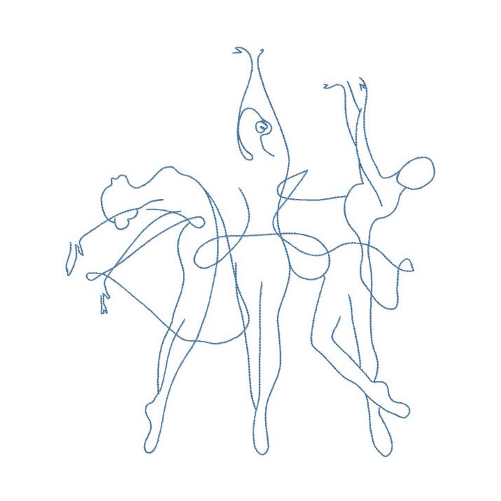 Ballerinas trio contour embroidery design - Embroidery Design