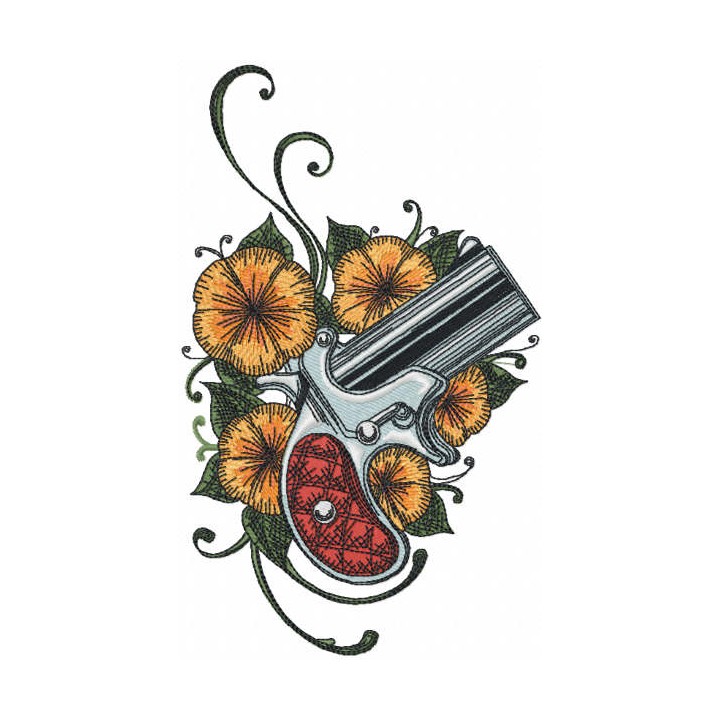 Vintage flower gun embroidery design - Embroidery Design
